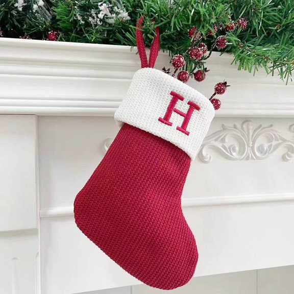HOARBOEG Festive Knit Christmas Stocking with Embroidered Letter, Holiday Gift Bag for Candy & Small Gifts, Fireplace & Tree Hanging Decor for Teens