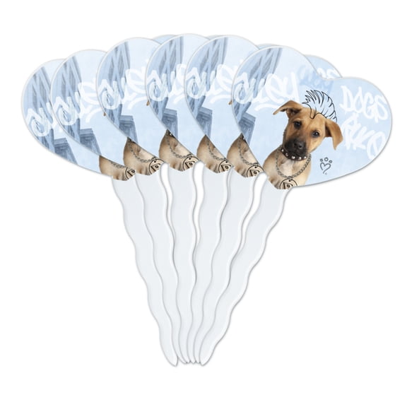 Tough Puppy Dog Mohawk Grafitti Heart Love Cupcake Picks Toppers Decoration Set of 6