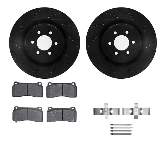 Dynamic Friction Company Front Brake Rotors-Drilled and Slotted-Black with 5000 Advanced Brake Pads includes Hardware 8512-40025