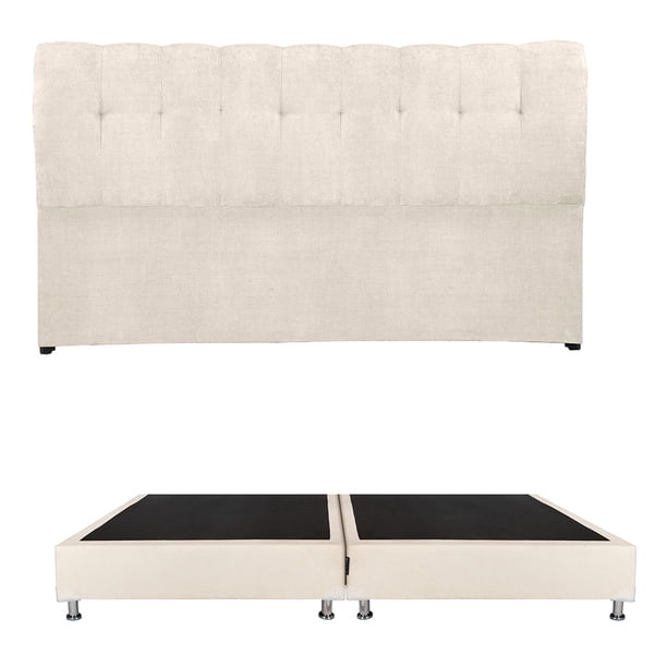 Box Base Cama King Size + Cabecera Nube Dicasa Crema