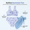 thumbnail image 5 of Girls 3 Piece Girls Swimsuit Floral Bikini Swimwear with Wide Strap V Neck Top Triangle Bottom and Mesh Cover Skirt, Blue, 5 of 11