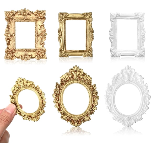 JEWLALO 10PCS Miniature Picture Frames Tiny Vintage Photo Frames with Carved Edges for Dollhouse Accessories Wall Decor Christmas Photography Ornament Props