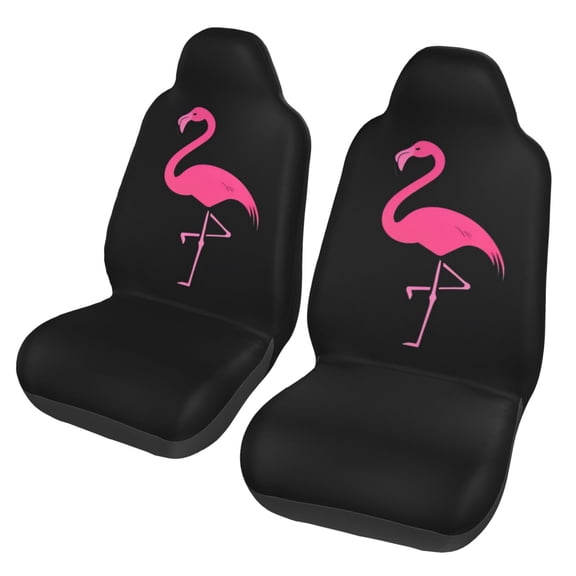 KAKALAD Pink Flamingo On Black Car Accessories Seat Covers Set Vehicle Seat Covers Universal Front Seats Protector 2 Pcs