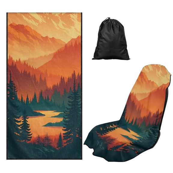 Bulopur Retro Front Car Seat Towel for Men Sunset Mountain Breathable Sweat Carseat Protector with Storage Bag for Running Sport Soft Fit SUV Sedan Truck 1pcs
