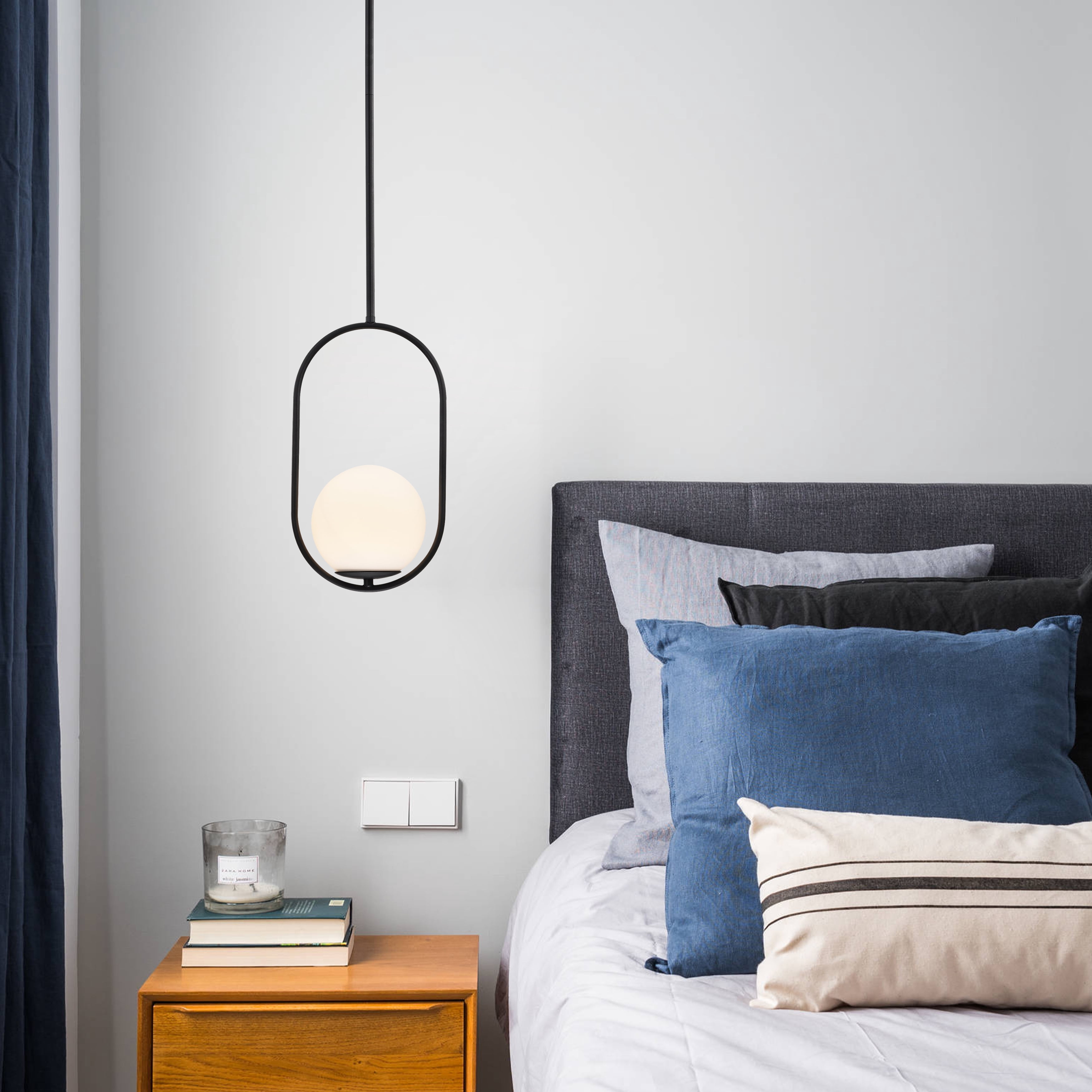 Black Globe Pendant Light with 5.9'' Glass Shade Hanging Ceiling Light for Kitchen Island, Dining Room , Entryway