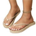 thumbnail image 3 of Domuza Faux Grass Woven Women Sandals 2027 Summer Fashion Flat Shoes Beach Casual Flip Flops Slide Beige 6.5（EU-37）, 3 of 7
