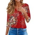 thumbnail image 4 of Women's 250th Anniversary USA Shirt Patriotic American Flag Print V-Neck Button 3/4 Sleeve T-Shirt, 4 of 6