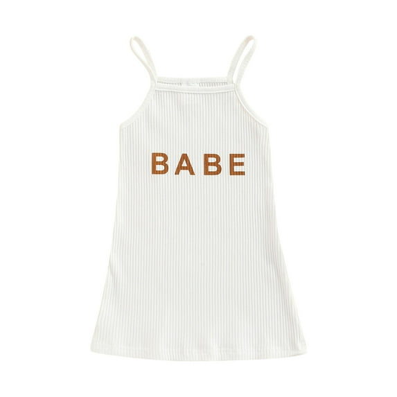 Kiapeise Kids Girls Spaghetti Strap Dress Toddler Letter Print Casual Sleeveless A-line Dress Summer Party Wear