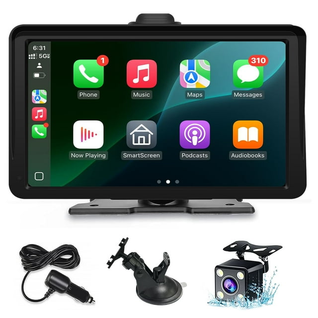 Apple Carplay Screen for Car, 7" HD Portable Wireless Apple Carplay & Android Auto Touchscreen, with 1080P Backup Camera, Car Play Screen Tablet, GPS