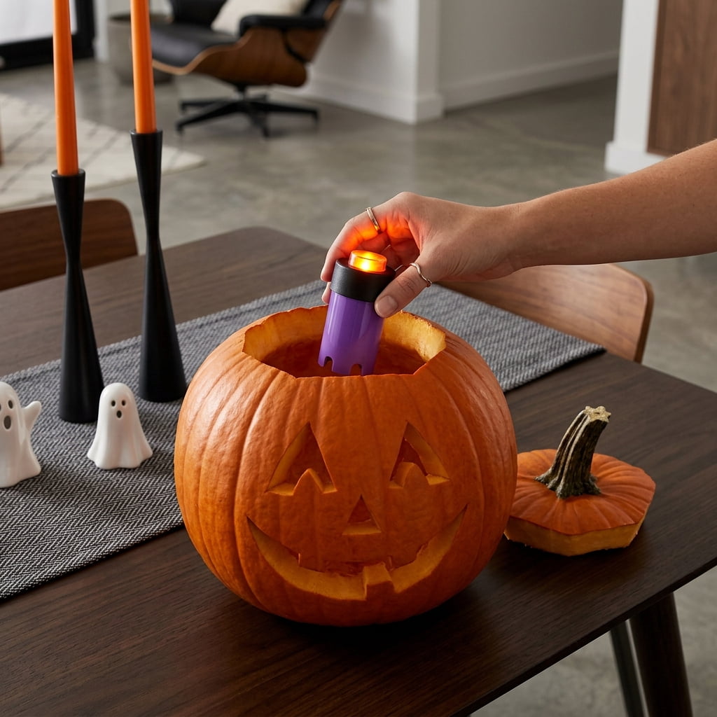 Battery-Operated LED Pumpkin Light, Orange and Purple, Halloween by Way To Celebrate