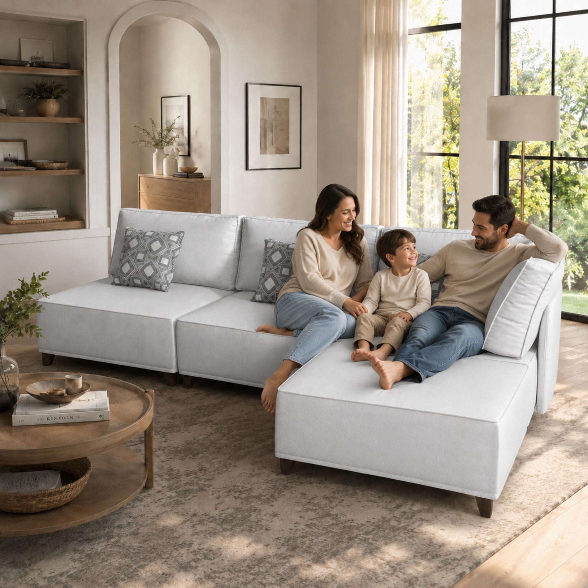 Chromcraft McKenzie Modular Ottoman, Modular Sectional Sofa Component, 1-Piece Single Seat Sofa Couch, Memory Foam Seating, Gray Fabric, Living Room