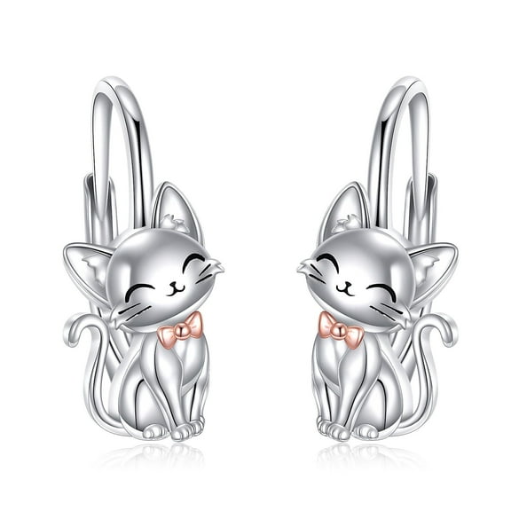 Cat Earrings 925 Sterling Silver Cat Leverback Earrings Animal Jewelry Gifts for Women