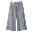 thumbnail image 4 of LIIPEE Womens Pants Casual Solid Color Cropped Wide-Leg Elastic Band Culottes Ladies Mid Waist Loose Soft Daily Breathable Comfortable Beach Pants,XL, 4 of 4