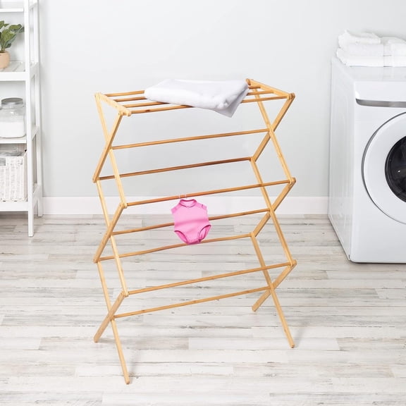 Collapsible Bamboo Drying Rack – Foldable Laundry Stand for Indoor Outdoor Use Space-Saving Clothes Rack
