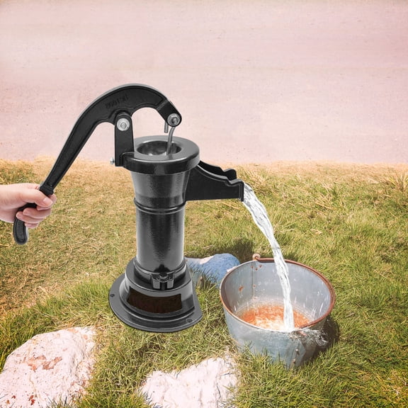 Black Hand-operated Water Pump 7.5*15.375in Manual Well Pump Water Well Pump for Outdoor Ponds Cisterns Wells