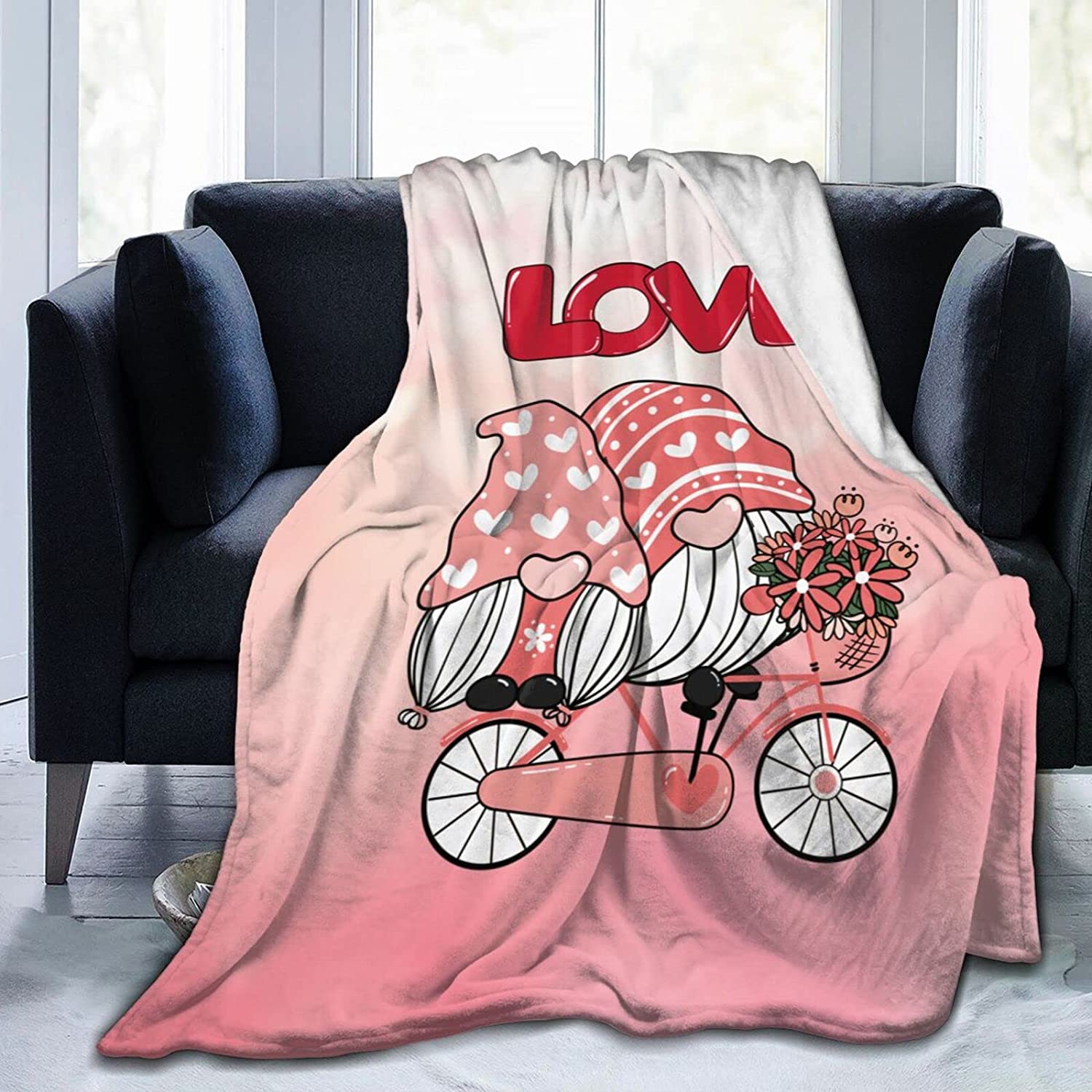 aoselan Two Valentine Romantic Gnome Couple On Pink Bicycle Throw