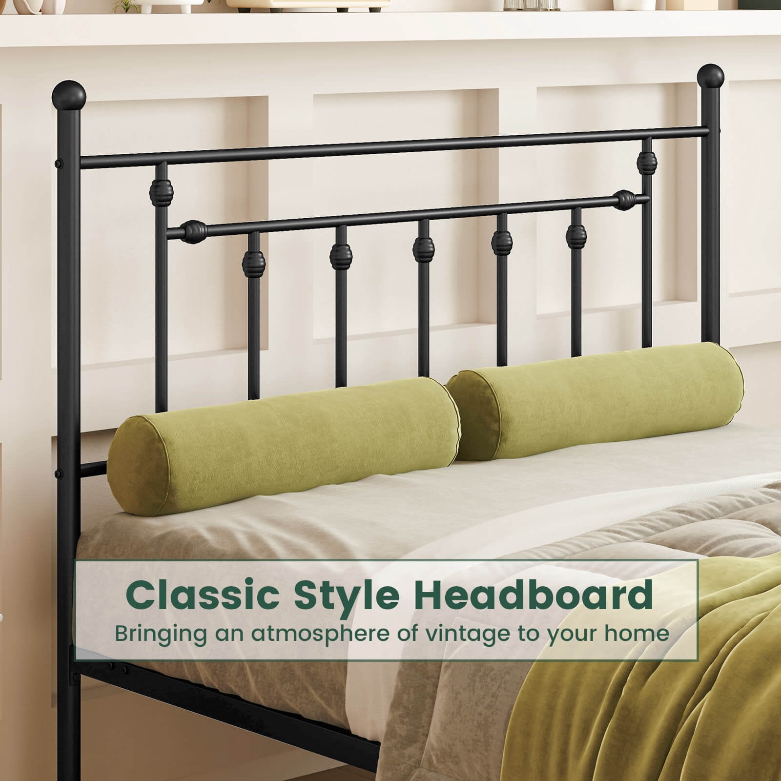Infans Queen Size Metal Bed Frame w/ Headboard Under-bed Storage Mattress Foundation