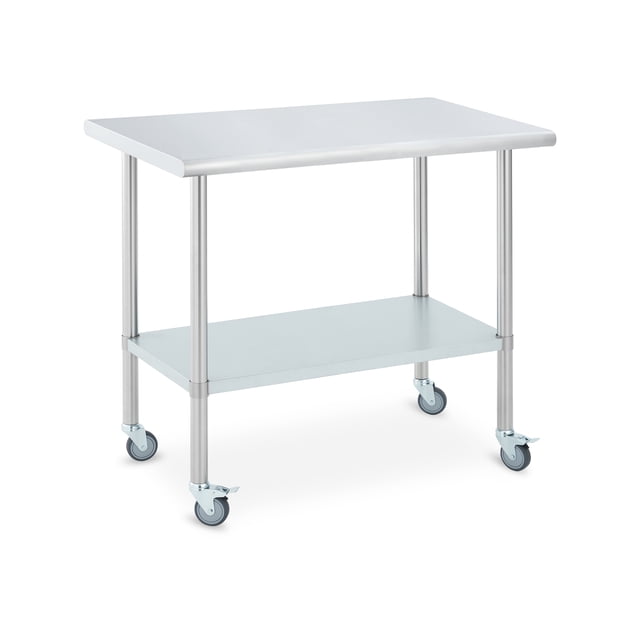 Yiwa Table de Préparation en Acier Inoxydable 48 X 24 Pouces, Table de Travail Commerciale avec Tablette Inférieure Réglable et Quatre Roues, Établi Robuste pour Cuisine, Événements Extérieurs, Restaurant Ou Garage