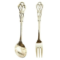 Topbathy 1Set Golden Stainless Steel Hollow Out Tableware Fork and Spoon for Home and Restaurant