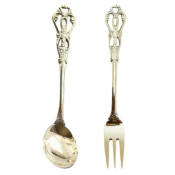 Topbathy 1Set Golden Stainless Steel Hollow Out Tableware Fork and Spoon for Home and Restaurant