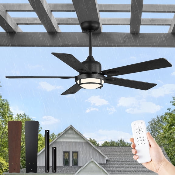 Lokivas 52in Outdoor Ceiling Fan with Lights, Gazebo Ceiling Fan with Remote Control for Pergola, Patios, Porch, Canopy, Pavilion, Waterproof, Black