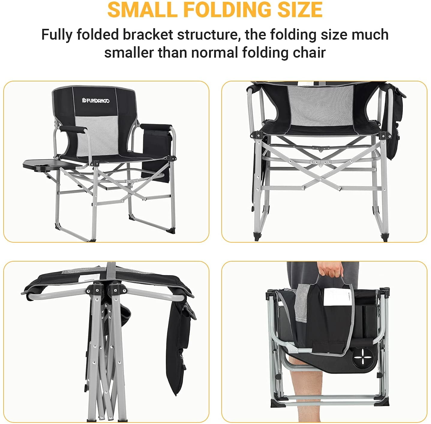 Camping Chairs Heavy Duty Director Chair Folding Outdoor Chairs For Adults Black/Grey