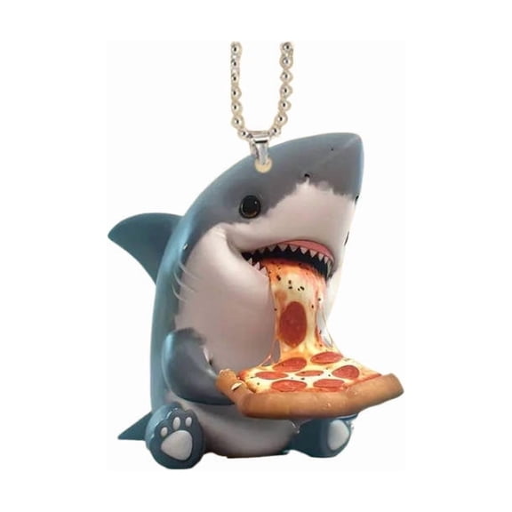 Uutvery Pizza Sharks Keychain Pendant, Unique Border Acrylic Flat Car Pendant, Playful Holiday Gift for Friends, Family, and Shark Enthusiasts