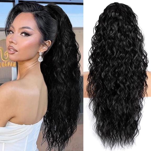 Claw Clip Ponytail Extension for women - 26" Long Curly Black Drawstring Ponytail Hair Extensions for Women, Strong Hold Fluffy Natural Looking Synthetic Hair Pieces for Daily Use