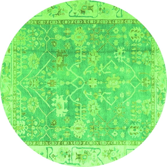 Ahgly Company Indoor Round Oriental Green Traditional Area Rugs, 3' Round