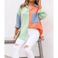 thumbnail image 3 of chouyatou Women's Color Block Long Sleeve Button Down Boyfriend Shirt Blouses, 3 of 5