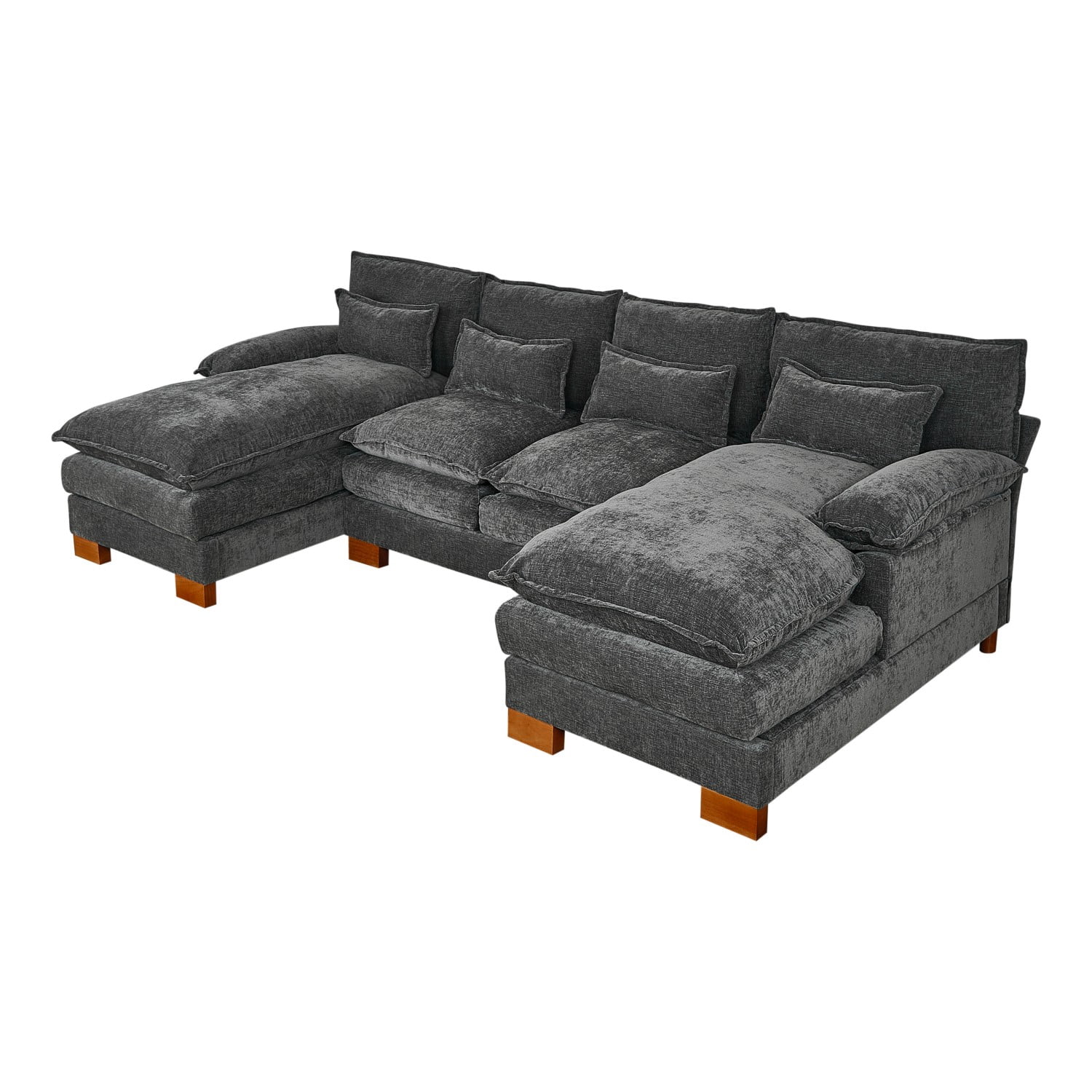 Gewnee Oversize Luxury U-Shaped Chenille Sectional Sofa Couch with Double Chaise and Pillows ,4 Seat Modular Sofa Couches for Living Room
