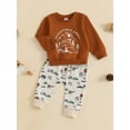 thumbnail image 2 of Suealasg Toddler Baby Boy 2Pcs Fall Outfits Long Sleeve Letter Print Sweatshirt + Car Tree Print Sweatpants Set 6M 1T 2T 3T 4T Kids Boys Pants Sets Clothes, 2 of 7