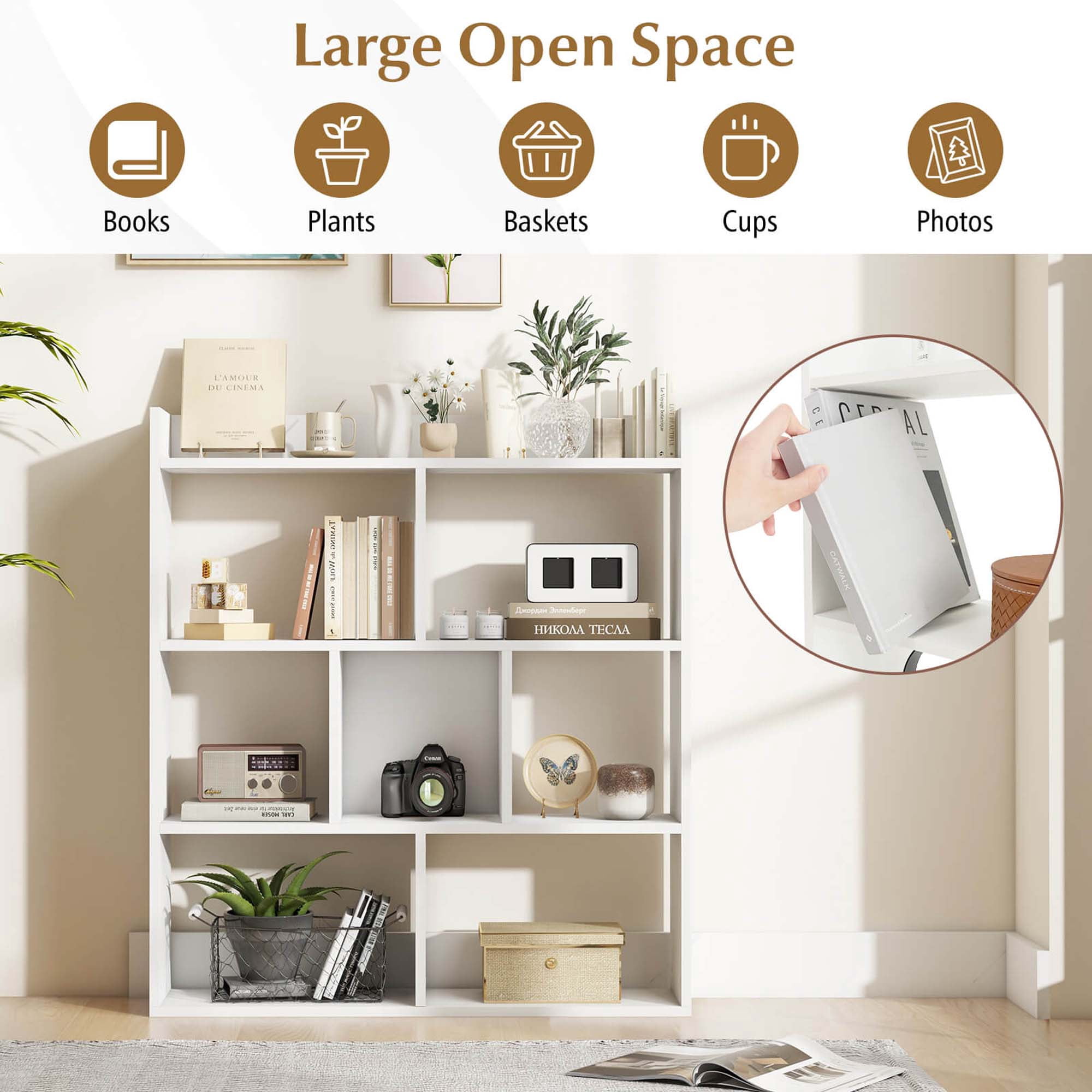 Costway 1 PCS 7-cube Bookcase Open Storage Shelf with Anti-tipping Kits for Living Room White