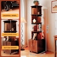 thumbnail image 3 of GDF Studio 70" 5-Tier Rotating Bookshelf with Cabinet, 360° Spinning Corner Bookcase, Home Office, Walnut, 3 of 7