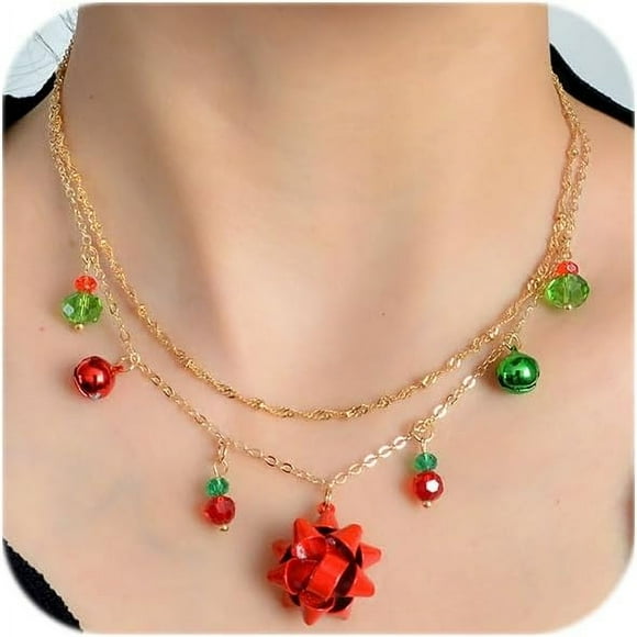 Queilt Christmas Necklace for Women X-Mas Jingle Bell Necklaces Christmas Snowflake Necklace Christmas Choker Necklace Christmas Jewelry