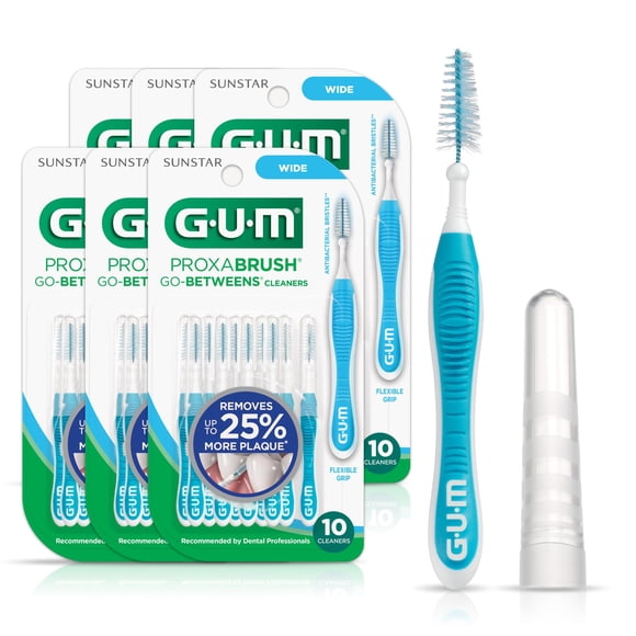 GUM Proxabrush Go-Betweens - Wide - Interdental Brushes - Soft Bristled Dental Picks for Plaque Removal Health - Safe for Braces & Dental Devices, 10