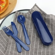 Your Zone Blue 4 Count Plastic Utensil Set with Fork, Spoon, Knife and Carrying Case