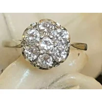 Cluster Engagement Ring 2 Ct Round Cut White Moissanite 14K White Gold Plated