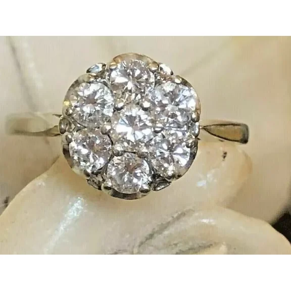 Cluster Engagement Ring 2 Ct Round Cut White Moissanite 14K White Gold Plated