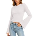 thumbnail image 3 of Likimi Womens T Shirts Crew Neck Solid Color Long Sleeve Tops For Women Casual Pullover Size L, 3 of 7