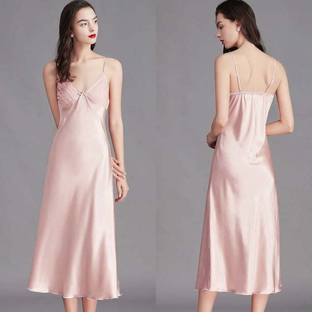 Pijama de tirantes de talla grande para mujer, camisón de seda helada de verano para mujer, ropa sexy larga para el hogar