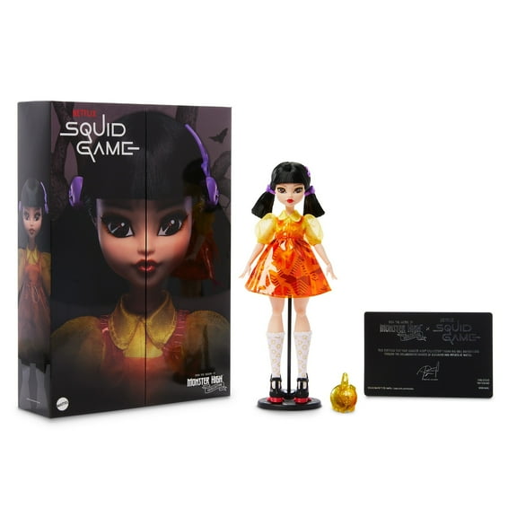 Monster High Skullector Squid Game Young-hee Robot Fashion Doll for Collectors in Signature Pigtails