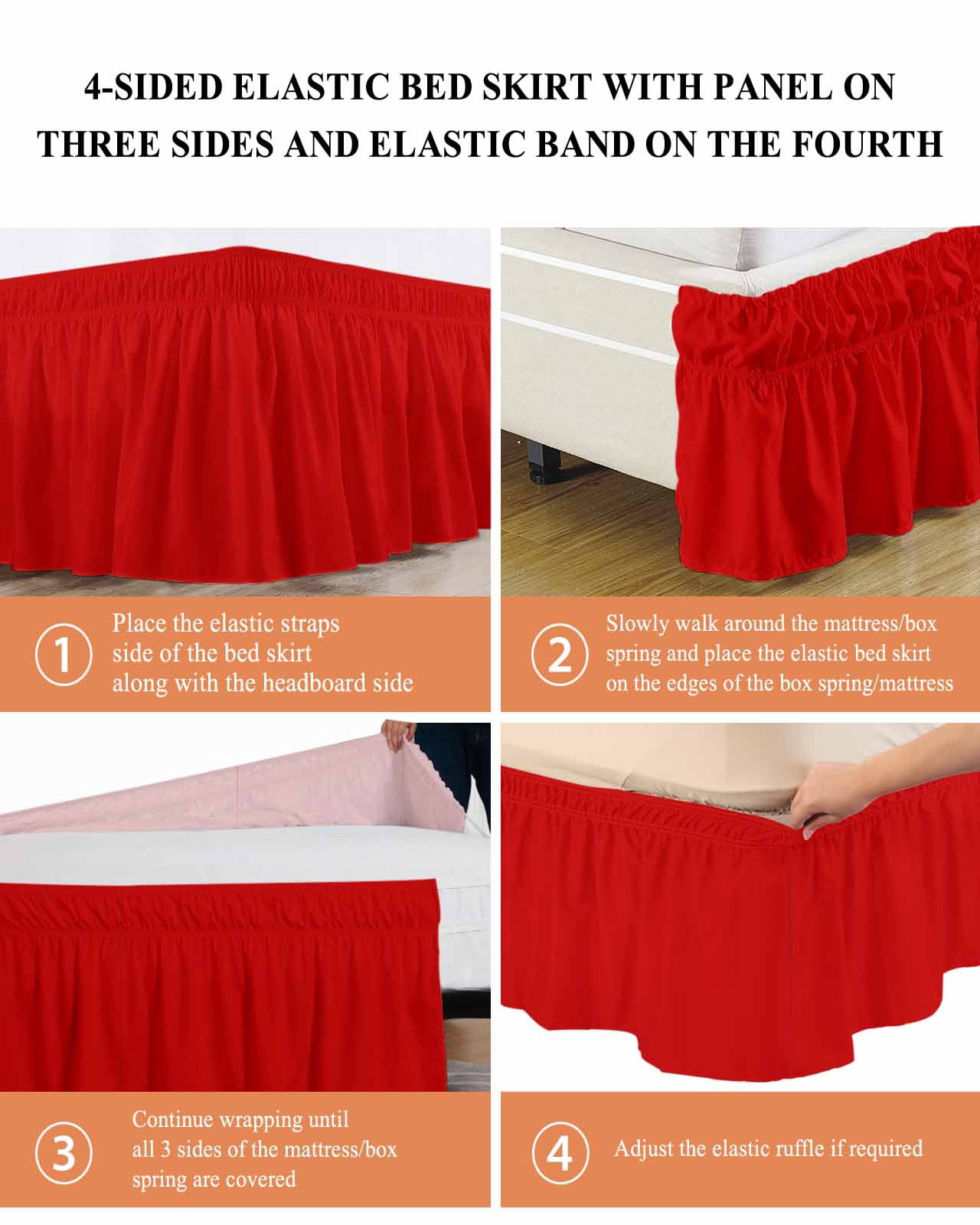 Christmas Red Bed Skirt California King Size 16&nbsp;Inch Drop, Wrap Around Dust Ruffle Bedskirts, Wrinkle & Fade Resistant Easy Fit Bedskirt with Adjustable Elastic