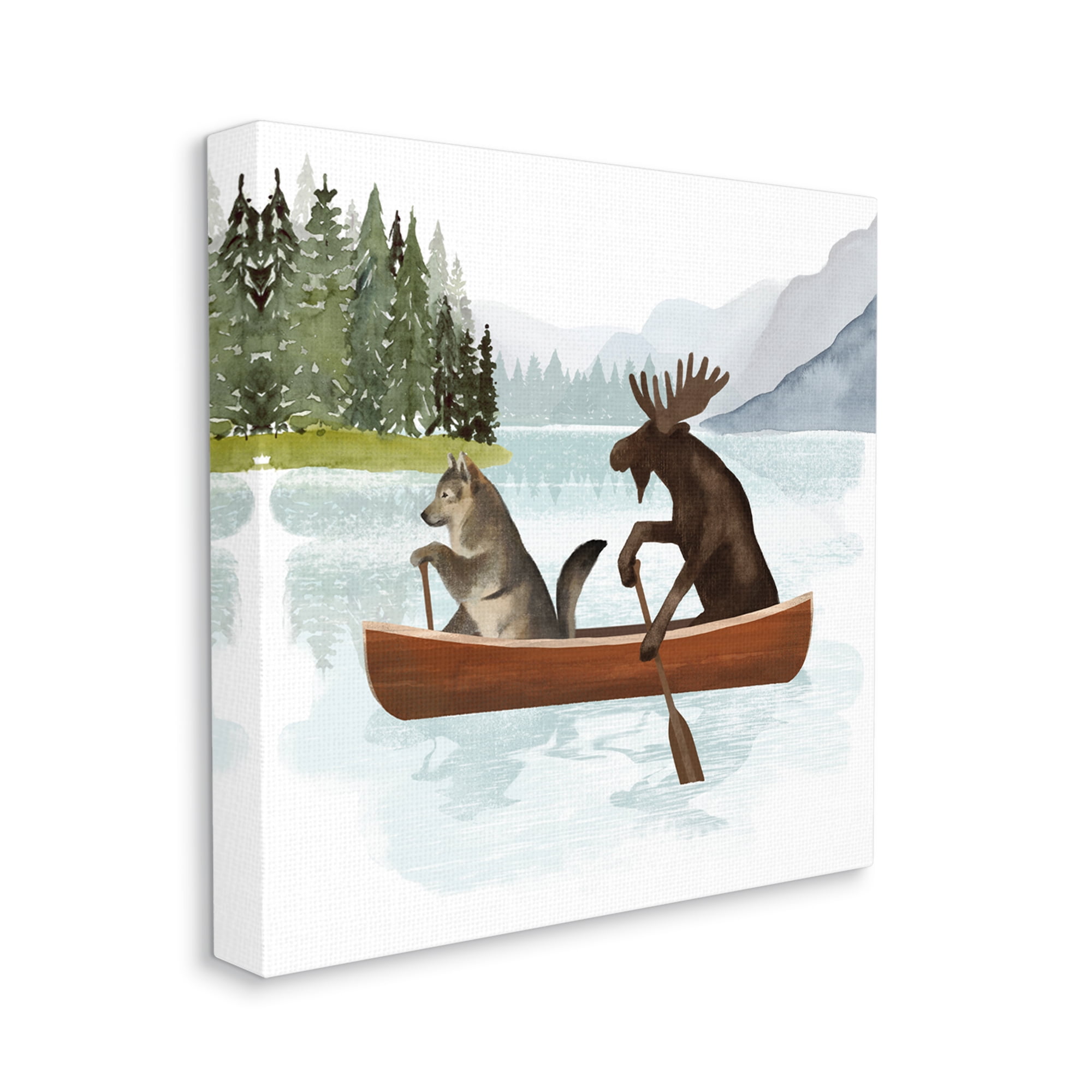 Stupell Industries Animals on Canoe Animals & Insects Painting Gallery Wrapped Canvas Print Wall Art, 36 x 36