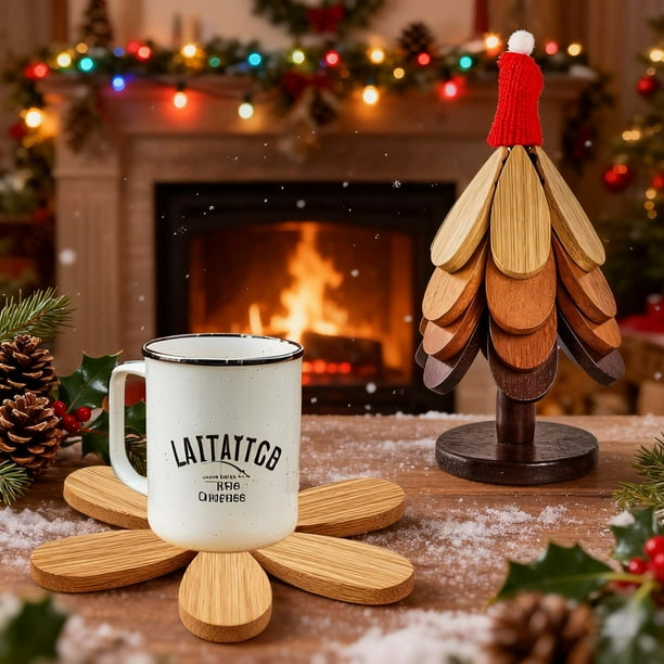 Mat de aislamiento de árbol, base para tazas de madera, platos y sartenes plegables, soporte para taza de madera, decoración de escritorio, plegable, madera, para cocina, alta resistencia,