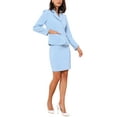 thumbnail image 4 of Conjunto de traje de negocios de 2 piezas para mujer, blazer con cuello y botones, falda lápiz, conjunto de falda de trabajo, XS azul claro, 4 of 6