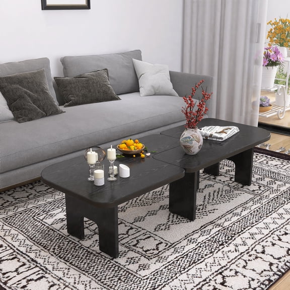 GDF Studio 71" Modern Splicing Coffee Table Set, Extendable Nesting Center Table for Living Room, Tea Room, Black