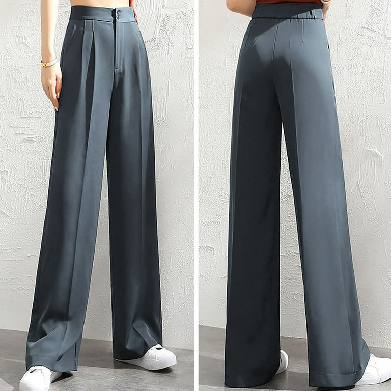 Zanvin Fall Clothes for Women Savings! Women's Fashion Casual Full-Length  Loose Pants Solid High Waist Trousers Long Straight Wide Leg Pants Gray XL