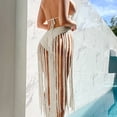 thumbnail image 4 of Trajes de playa de dos piezas para mujer con borlas de ganchillo ahuecadas sujetador de bikini y falda alta dividida, 4 of 6