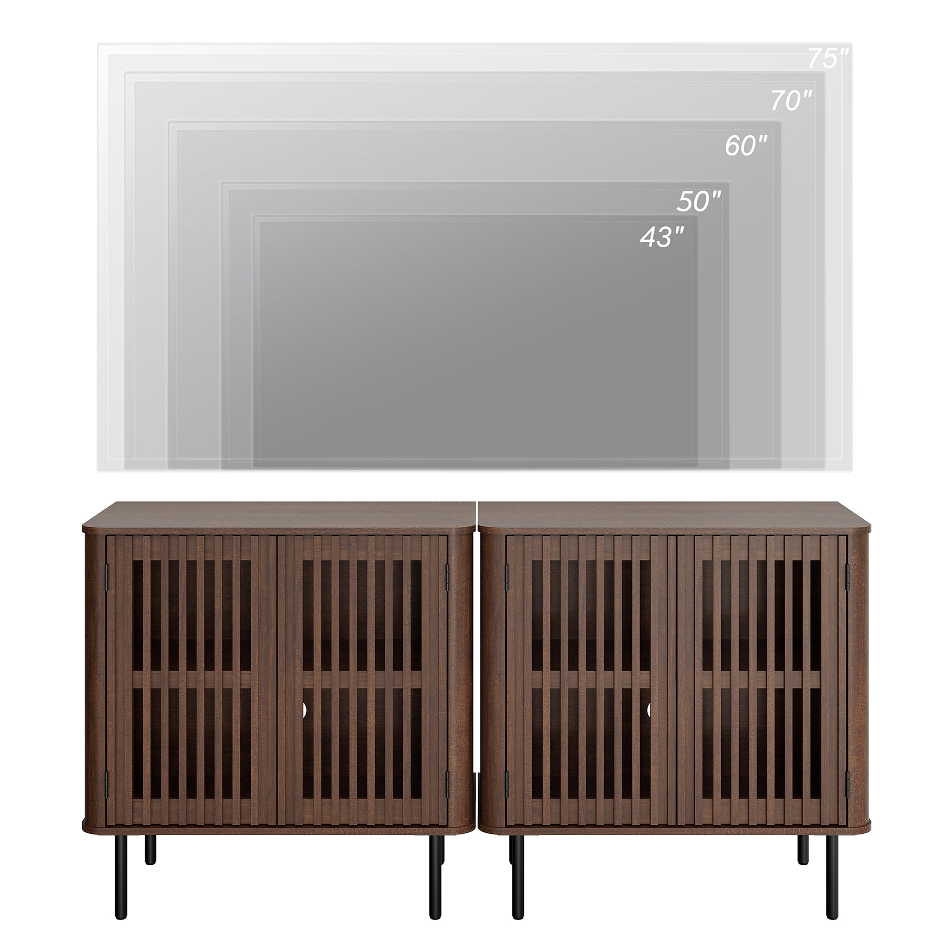 63" TV Stand for TVs up to 75", Mid Century Modern TV Media Console Table with Adjustable Shelf, Walnut